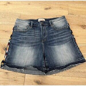 Driftwood Lulu Cherrill Embroidered Side Stripe Released Hem Denim Short Size 29